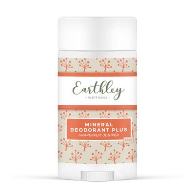 Earthley Wellness, Mineral Deodorant Plus, All Natural Deodorant, Eliminates Scent, Promotes Lymphatic System Health, Improves Pit Health, Vegan, Aluminum Free (2.5oz) (Grapefruit-Juniper)