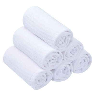 SINLAND Waffle Washcloths Microfiber Facial Cloths Soft Makeup Remover Cloths Ultra Thin Quick Drying Exfoliating 6 Pack White