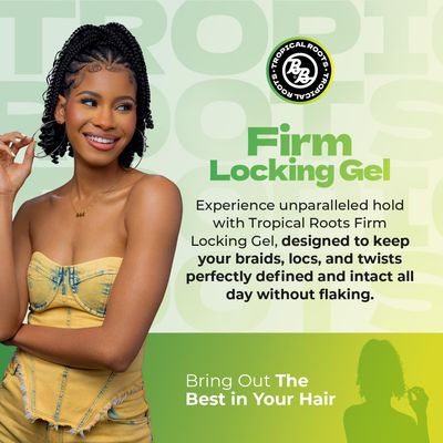 Bronner Bros Tropical Roots Firm Locking Gel - Loc &amp; Twist Gel Ideal for Braids, Twists &amp; Locs with Pineapple &amp; Guava Extracts, Vitamins B5 &amp; B12 - Strong Hold, Non-Flaking, Moisture &amp; Shine - 6oz