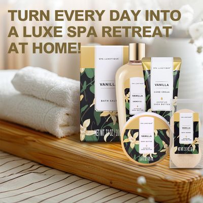 Spa Luxetique Spa Gift Baskets for Women - Vanilla Bath Set for Women with Bubble Bath, Body Lotion Gift Set, Vanilla Spa Gifts for Women, Birthday Woman Gifts, Mothers Day Gifts for Mom