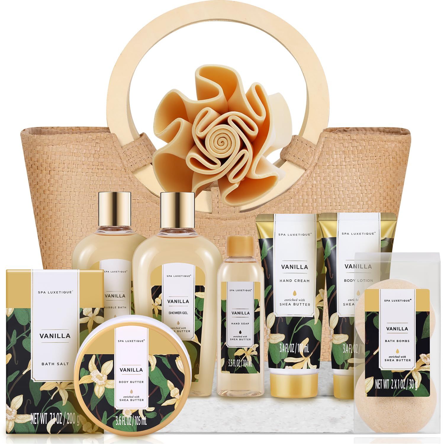 Spa Luxetique Spa Gift Baskets for Women - Vanilla Bath Set for Women with Bubble Bath, Body Lotion Gift Set, Vanilla Spa Gifts for Women, Birthday Woman Gifts, Mothers Day Gifts for Mom