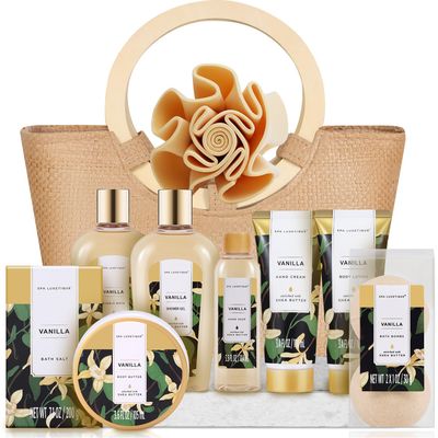 Spa Luxetique Spa Gift Baskets for Women - Vanilla Bath Set for Women with Bubble Bath, Body Lotion Gift Set, Vanilla Spa Gifts for Women, Birthday Woman Gifts, Mothers Day Gifts for Mom