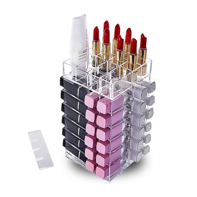 HBlife Lipstick Holder, Acrylic Rotating 64 Lipstick Tower Organizer Spinning Lipstick Tower Lipgloss Holder with Removable Dividers