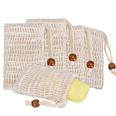 PHOGARY Sisal Soap Saver Bag (5-Pack) Ideal for Exfoliating &amp; Save Soaps, Natural Fiber Soap Bags for Foaming and Drying The Soap, Organic Soap Bag With Pouch Holder for Shower Bath