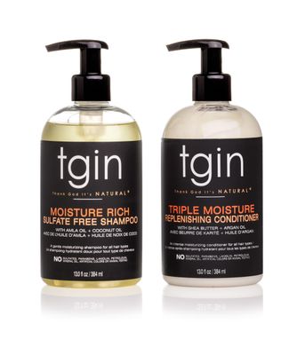 tgin Moisturizing Shampoo &amp; Conditioner Duo for Curly, Coily and Wavy Hair, Sulfate Free, Moisturizes and Detangles Dry Hair, 13 oz (Set)