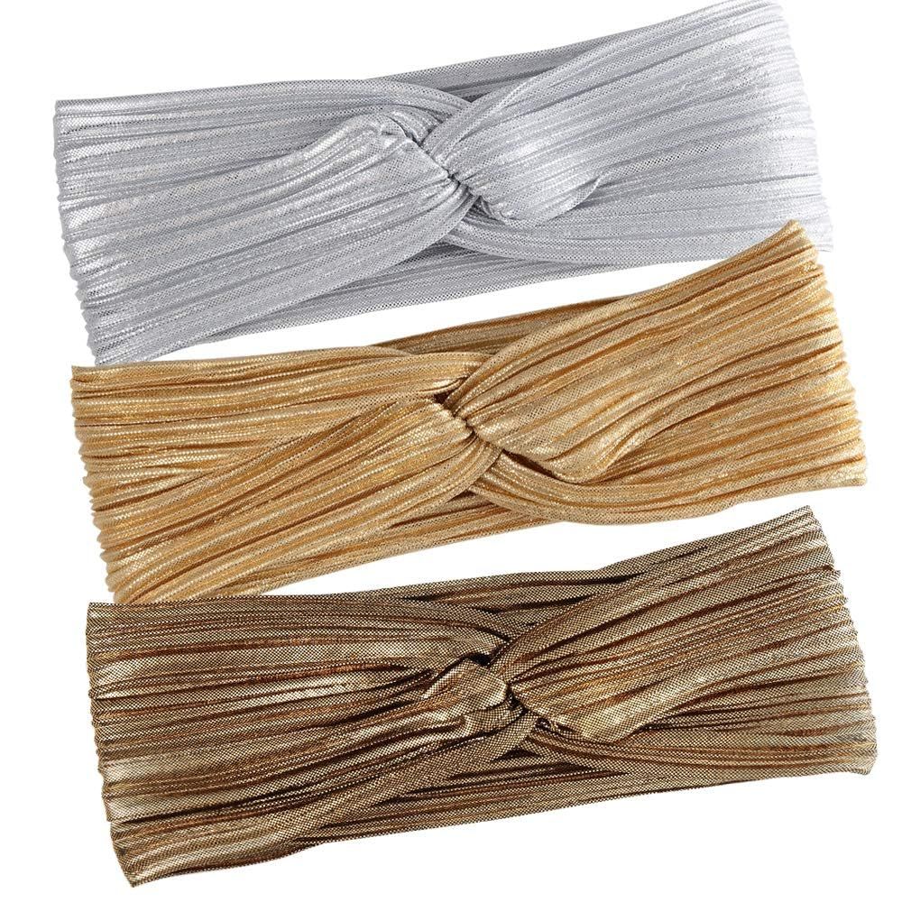 Hisight 3 Pcs Fashion Wrinkle Elasticity Metallic Big Bowknot Baby Headband Hair Bow Band Accessories Headwear Women and Girls Headband, Fashion Design