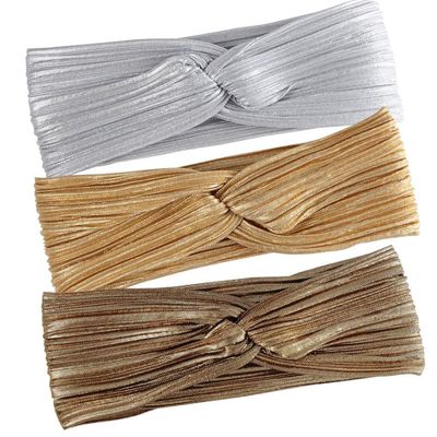 Hisight 3 Pcs Fashion Wrinkle Elasticity Metallic Big Bowknot Baby Headband Hair Bow Band Accessories Headwear Women and Girls Headband, Fashion Design