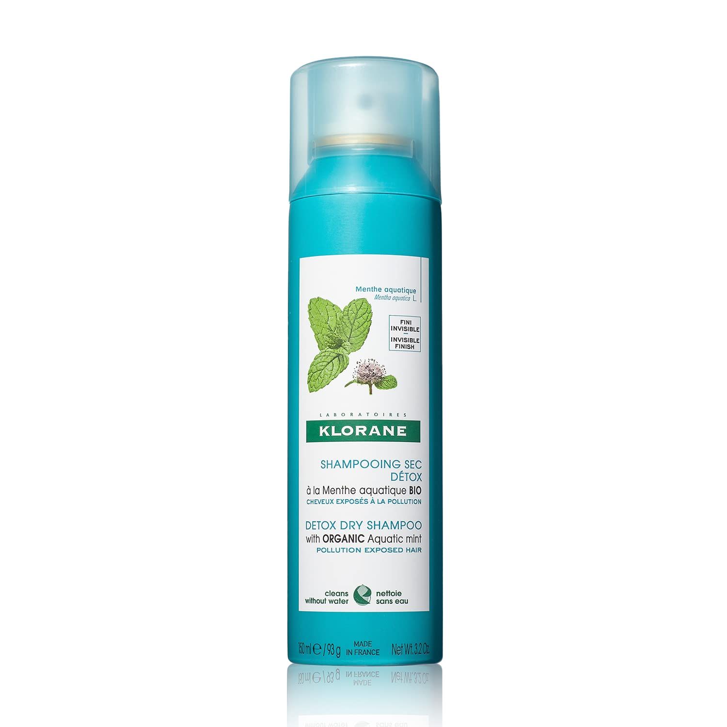 Klorane Detox Dry Shampoo with Aquatic Mint, All Hair Types, Invisible Finish, Cooling, Paraben &amp; Sulfate-Free, 3.2 oz.