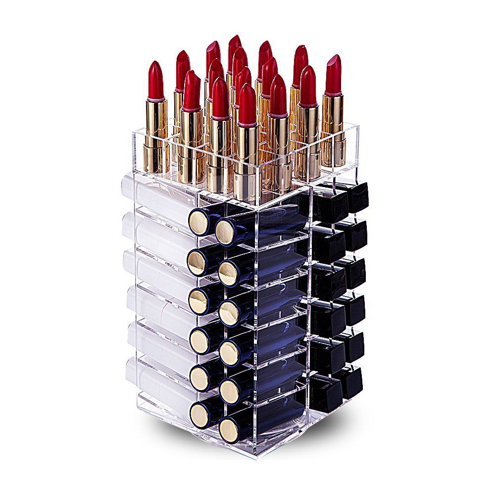HBlife Lipstick Holder, Acrylic Rotating 64 Lipstick Tower Organizer Spinning Lipstick Tower Lipgloss Holder with Removable Dividers