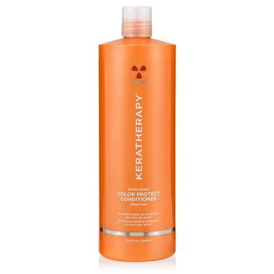 KERATHERAPY Keratin Infused Color Protect Conditioner, 33.8 fl. oz., 1000 ml - Gluten Free Color Protecting Conditioner for Color Treated Hair with Kerabond Technology, Red Raspberry Oil, Omega 3 &amp; 6