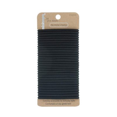 minihope Women&#39;s Hair Elastic Thick Tie, Black, 30 Count (Pack of 1), 4MM for Medium Hair.