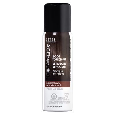 AGE beautiful Root Touch Up Hair Color Spray | Touch-Up Gray Concealer | Temporary Cover Up | Adds Volume &amp; Covers Thinning Patches | Water, Sweat, Stain Resistant | Darkest Brown | 2 Fl Oz