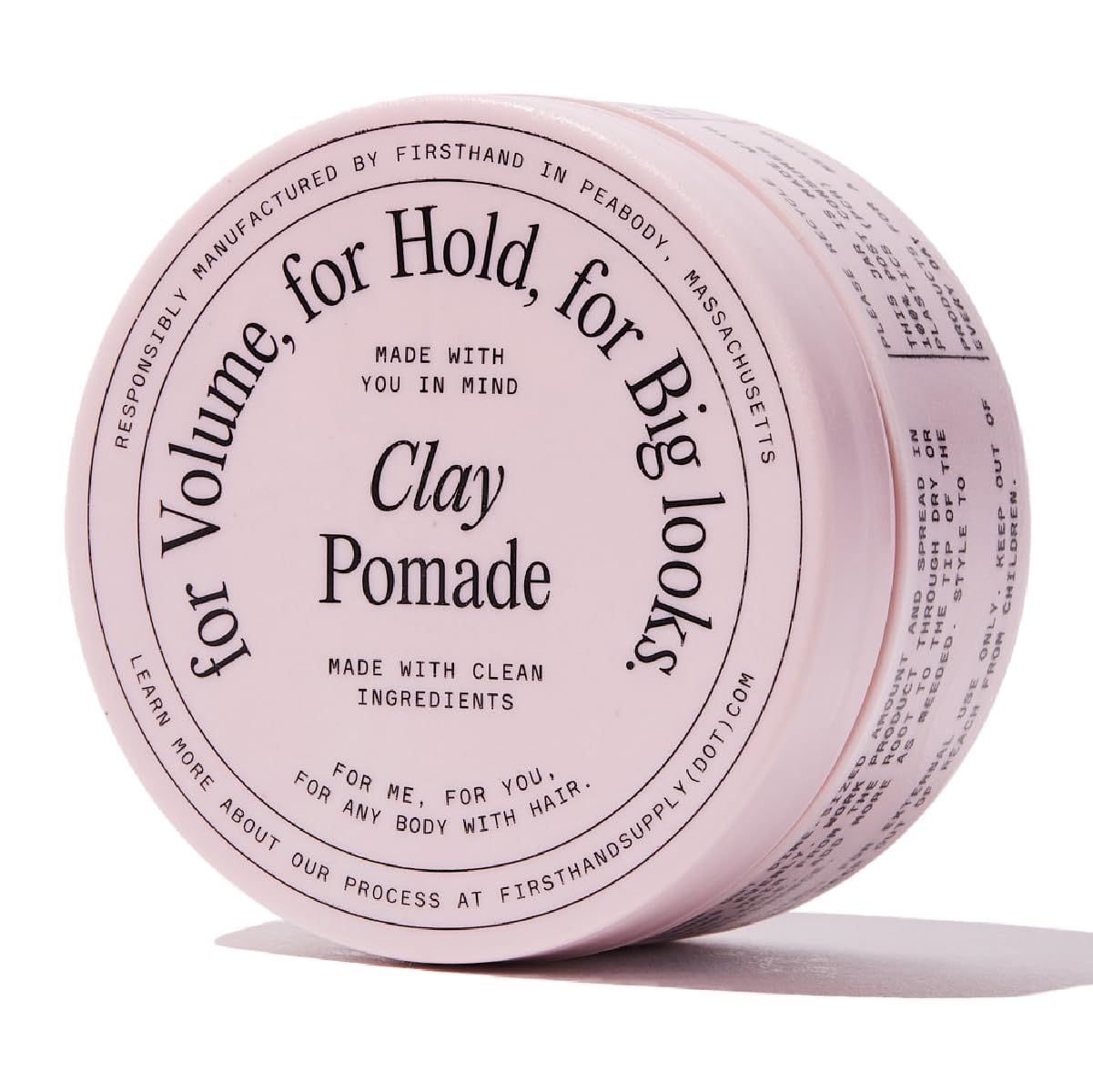 Firsthand Supply Clay Pomade - Clean &amp; Non-toxic Hair Care Ingredients - Long Lasting &amp; Easy to Restyle - 3oz (88ml)