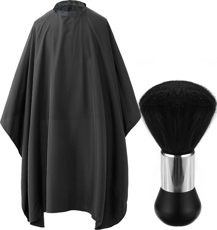 Borogo Professional Hair Cutting Cape with Neck Duster Brush, Salon Barber Cape, Hairdressing Accessories (Black)