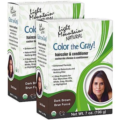 Light Mountain Henna Hair Color &amp; Conditioner, Color the Gray - Dark Brown Hair Dye for Men/Women, 2-Step Chemical-Free, Semi-Permanent Hair Color for White, Gray, and Blonde Hair, 7 Oz (Pack of 2)