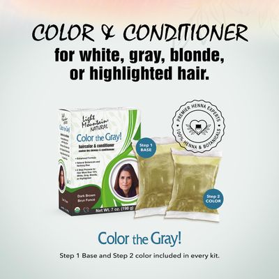 Light Mountain Henna Hair Color &amp; Conditioner, Color the Gray - Dark Brown Hair Dye for Men/Women, 2-Step Chemical-Free, Semi-Permanent Hair Color for White, Gray, and Blonde Hair, 7 Oz (Pack of 2)
