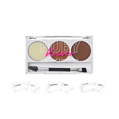 Ruby Kisses Go Brow Eyebrow Kit, Dual Shade Powder &amp; Wax, Includes 3 Stencils, Perfect for Shaping &amp; Defining, Natural Brow Look, Ideal for Sparse Brows