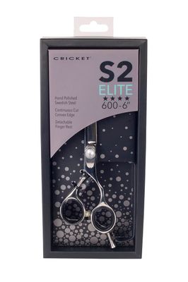 Cricket S2 Elite Series 600 6 inch Shears Professional Stylist Barber Hair Cutting Scissors, Convex Edge, Swedish Steel