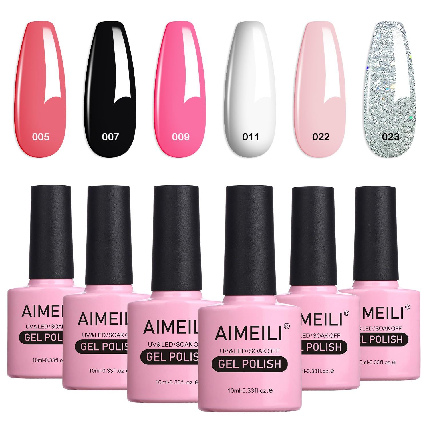 AIMEILI Valentine&#39;s Day Gel Nail Polish Set, French Tips White Gel Nail Polish Kit Clear Nude Pink Glitter Black Gel Polish Set Of 6pcs X 10ml - Kit Set 1