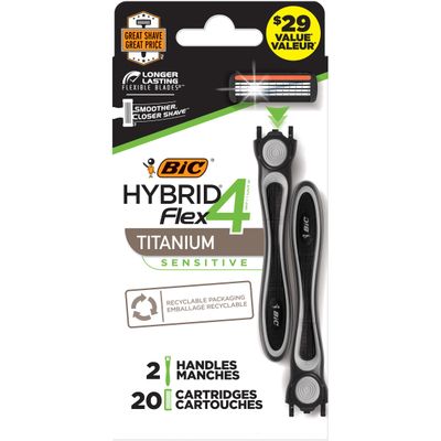 BIC Flex 4 Hybrid Men&#39;s 4-Blade Disposable Razor, 2 Handles and 20 Cartridges, Smooth and Close Shave