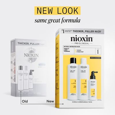 Nioxin System Kit 1, Strengthening &amp; Thickening Hair Treatment, For Natural Hair with Light Thinning, Trial Size 1 Month Supply (Packaging May Vary)