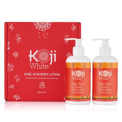 Koji White Kojic Acid &amp; Papaya Body Lotion, Women Gift Sets for Exfoliating, Skin Brightening, Moisturizer, Radiance, Even Tone, Age Spots &amp; Sun Damaged, Vegan, Paraben-Free, 8.45 Fl Oz (2 Bottles)