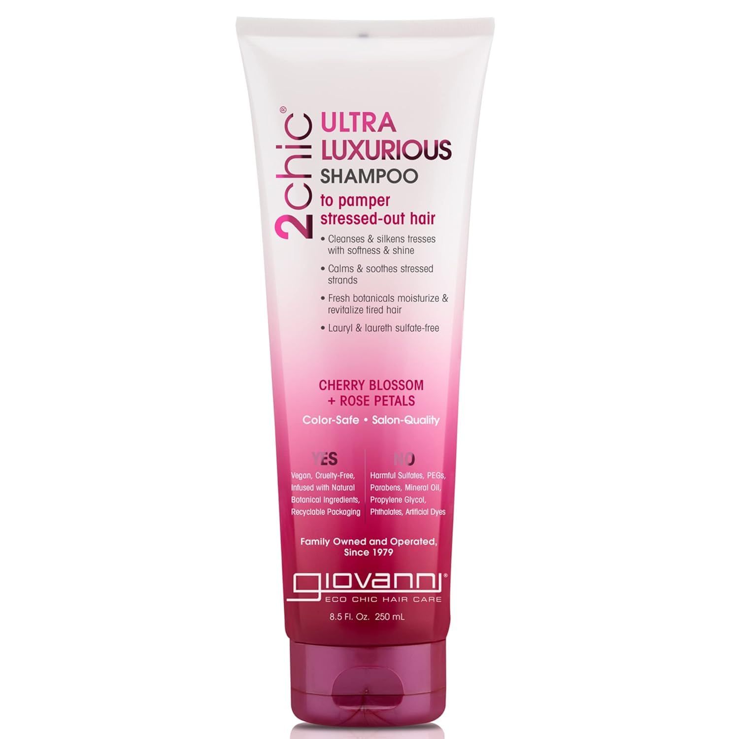 GIOVANNI 2chic Ultra-Luxurious Shampoo - Shampoo for Curly &amp; Wavy Hair, Aloe Vera, Pro-Vitamin B5, Lauryl &amp; Laureth Sulfate Free, No Parabens, Color Safe, Cherry Blossom &amp; Rose Petal - 8.5 oz (1 Pack)