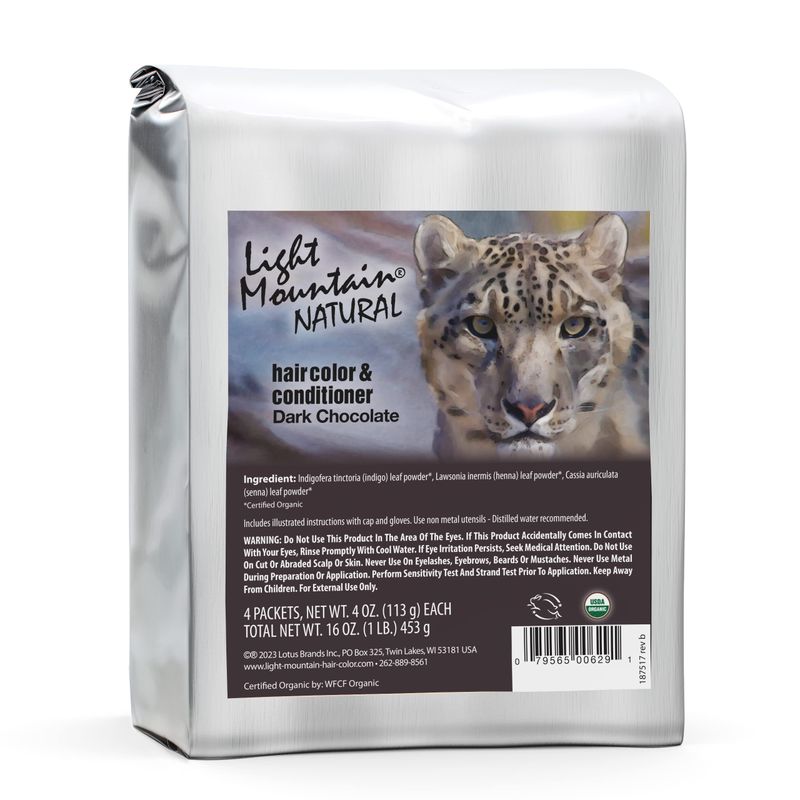 Light Mountain Henna Hair Color &amp; Conditioner - Dark Chocolate Hair Dye for Men/Women, Organic Henna Leaf Powder and Botanicals, Chemical-Free, Semi-Permanent Hair Color, 16 Oz