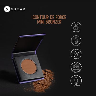 SUGAR Cosmetics Contour De Force Mini Bronzer - 02 Woody Wonder (Warm Brown) | Light Weight | Blendable & Long Lasting Lightweight, Easily Blendable, Illuminating Bronzer, Matte Finish