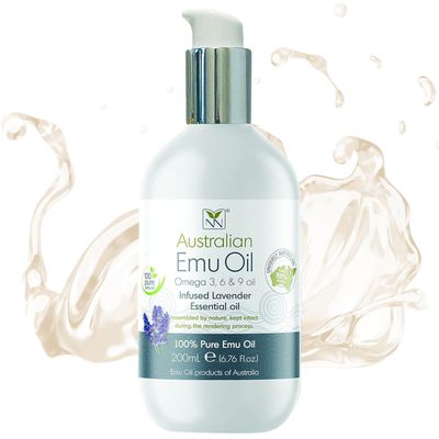 Emu Oil Pure Skin Moisturizer - Nail, Body, Face, Scalp &amp; Hair Moisturizer with Omega 3, 6, 9, Vitamins, &amp; Minerals - Australian Emu Oil for Skincare by Y-Not Natural - 200mL, Lavander