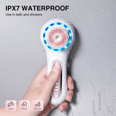 UMICKOO Face Scrubber Exfoliator,Facial Cleansing Brush Rechargeable IPX7 Waterproof with 5 Brush Heads,Electric Face Spin Brush for Exfoliating, Massaging and Deep Cleansing (White+Pink)