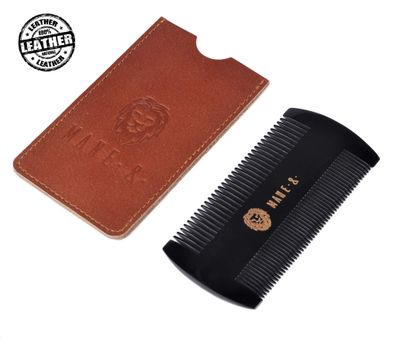 Premium 100% Oxhorn Dual-Action Beard Comb with Genuine Leather Case - the Perfect Beard Grooming Gift for Men by Man &amp; Mane.