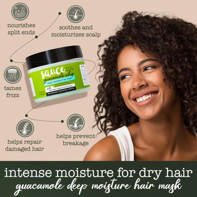 SAUCE BEAUTY Deep Conditioning Hair Mask (12 Fl Oz) Guacamole Whip Hair Mask for Damaged Hair & Frizz Control with Avocado, Honey, Monoi & Argan Oil, All Hair Types
