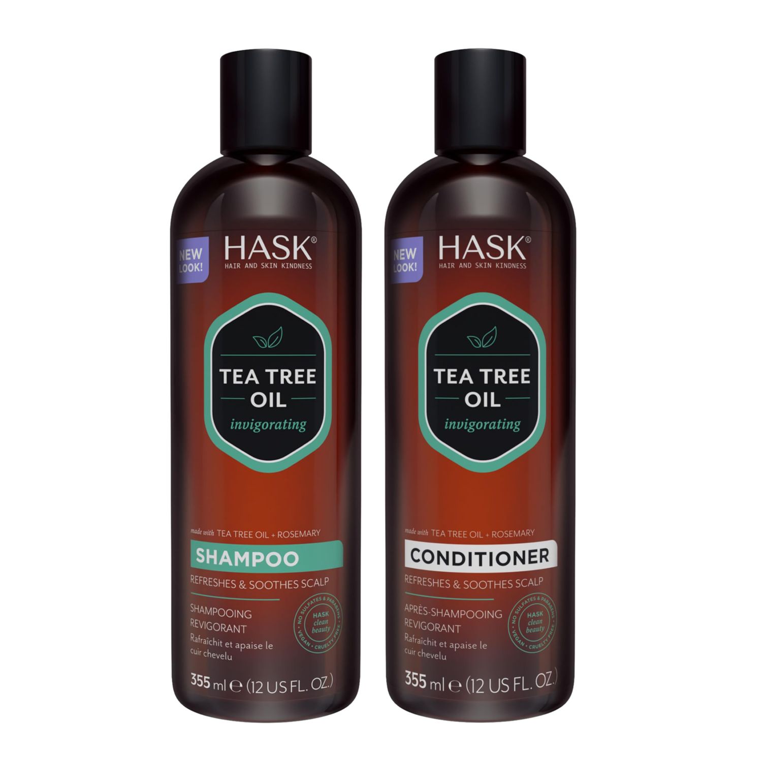 HASK TEA TREE OIL &amp; ROSEMARY Invigorating Shampoo + Conditioner Set for All Hair Types, Color Safe, Gluten-Free, Sulfate-Free, Paraben-Free, Cruelty-Free - 1 Shampoo and 1 Conditioner