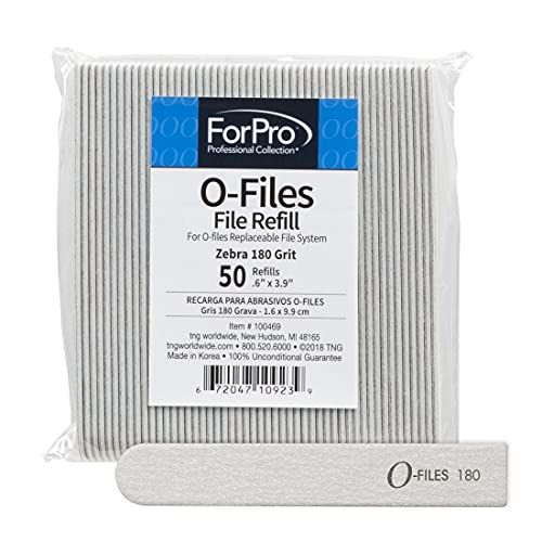 ForPro Professional Collection O-Files Replaceable File System, Zebra, 180 Grit, Manicure Nail File Refills, 3.9 L x .6 W, 50-Count