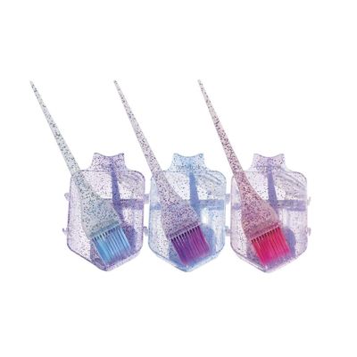 Colortrak 3 Pack Mini Glitter Trio Brush & Bowl Set, Small Brushes with Colorful Feather Bristles, Stackable Color Bowls with Non-Slip Rubber Rings, Easy Handling, Set of 3 Brushes and 3 Bowls