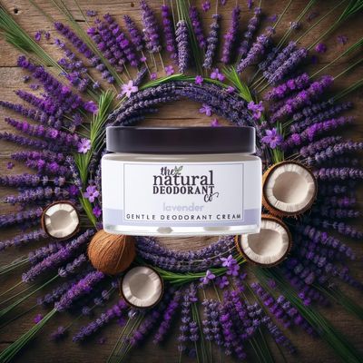 The Natural Deodorant Co, Gentle Deodorant Cream Lavender 55g, Aluminium Free, Plastic Free, Sensitive Skin