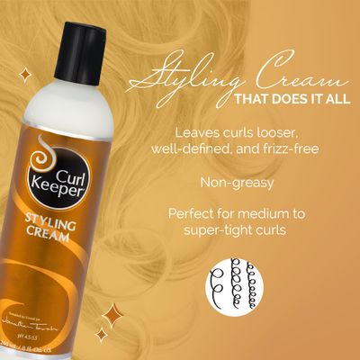 Curl Keeper Hair Styling Cream for Curly Hair, 8 Fl Oz - Frizz-Free Curl Defining Cream Defines, Detangles & Moisturizes for All Curl Types - Silicone-Free & Water Based Hair Styler or Men & Women