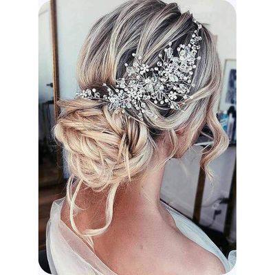 Catery Rhinestones Bridal Headbands Silver Crystal Pearl Hair Vine Flower Wedding Headpiece Accessories for Brides and Women (Silver)