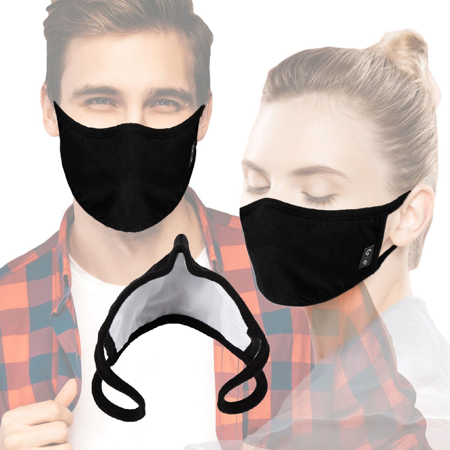 WITHMOONS 3PCS Cotton Face Mouth Mask Cool Mesh Cloth 3 Layers Facial Reusable Washable Nose Bridge Wire Black for Women Men