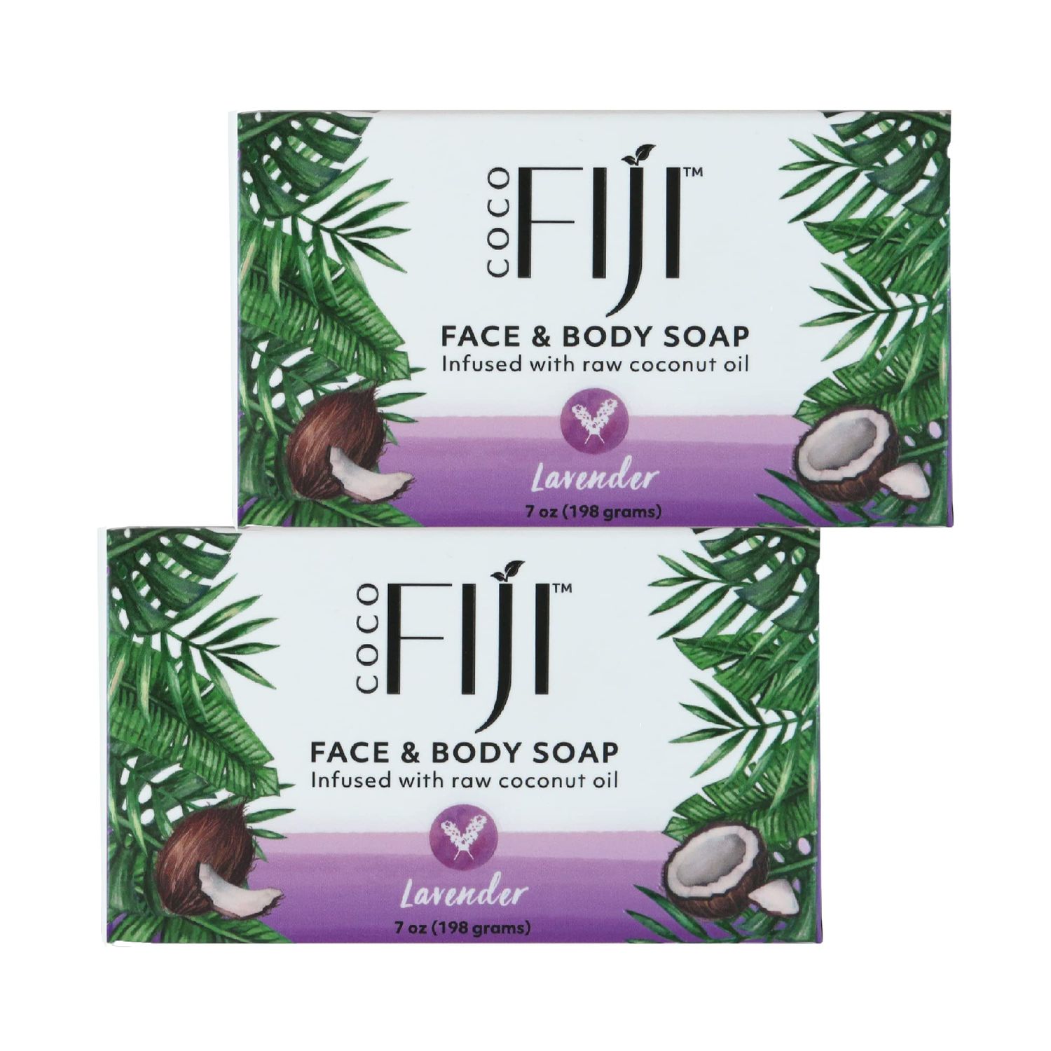 &quot;Coco Fiji Soap Bar for Face and Body Infused With Organic Coconut Oil, Lavender Essential Oil, Natural Soap for Moisturizing &amp; Pore Purifying Skin, 7 oz, Pack Of 2 &quot;
