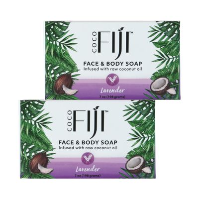 &quot;Coco Fiji Soap Bar for Face and Body Infused With Organic Coconut Oil, Lavender Essential Oil, Natural Soap for Moisturizing &amp; Pore Purifying Skin, 7 oz, Pack Of 2 &quot;