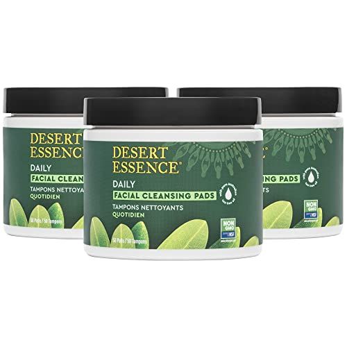 Desert Essence Natural Tea Tree Oil Facial Cleansing Pads - 50 Count - Pack of 3 - Face Cleanser - Soothes &amp; Calms Skin - Makeup Remover Pads - Removes Oil &amp; Dirt - Great for Travel - Essential Oils