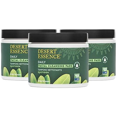 Desert Essence Natural Tea Tree Oil Facial Cleansing Pads - 50 Count - Pack of 3 - Face Cleanser - Soothes &amp; Calms Skin - Makeup Remover Pads - Removes Oil &amp; Dirt - Great for Travel - Essential Oils