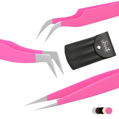 SIVOTE Lash Tweezers for Eyelash Extensions for Volume, Isolation &amp; Classic Lashes, 3 Pack, Pink