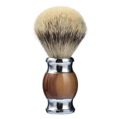 Je&amp;Co 100% Silvertip Badger Hair Shaving Brush, Handmade Shaving Brush with Fine Resin Handle and Stainless Steel Base (Brown)