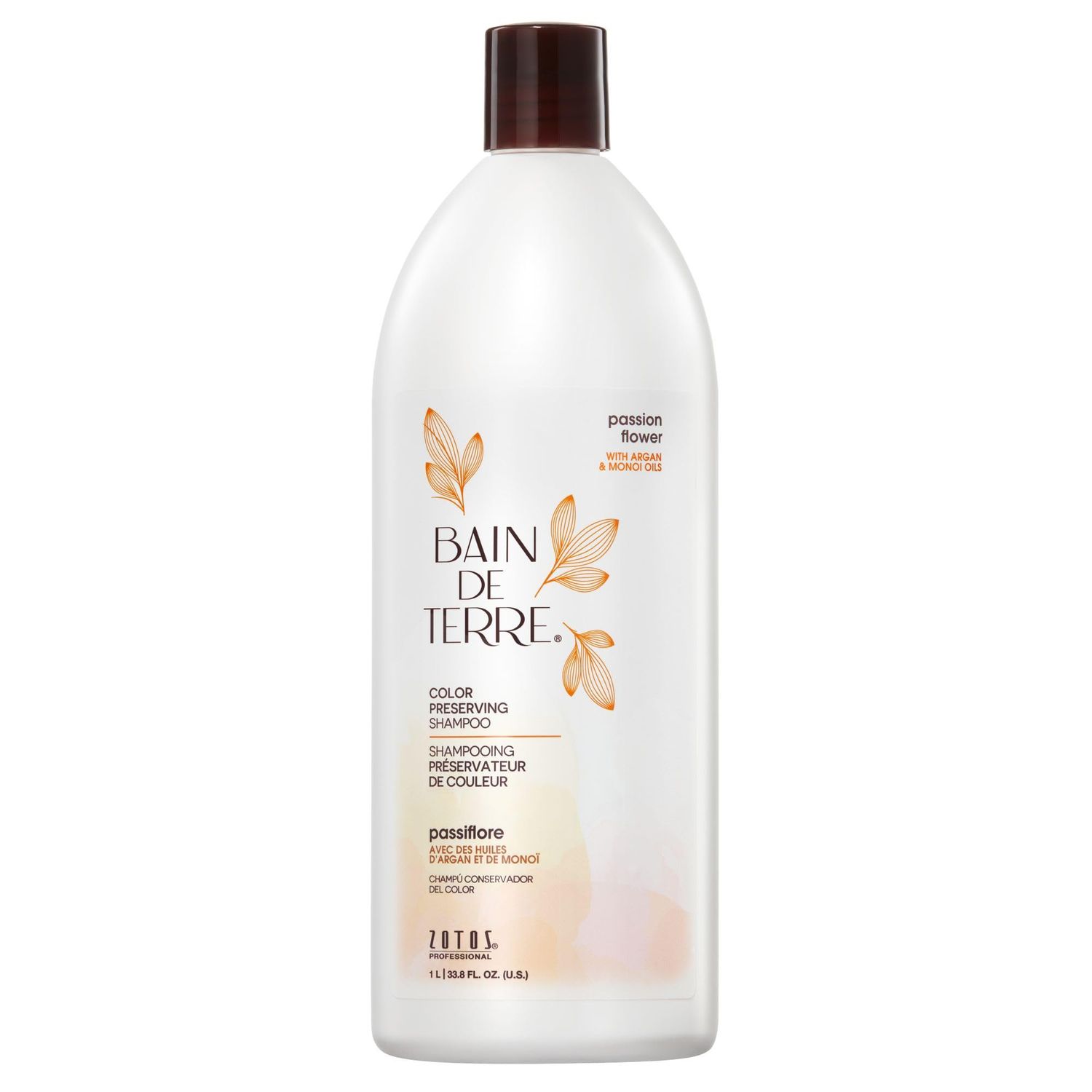 Bain de Terre Passion Flower Color Preserving Shampoo, for Vibrant Color &amp; Protection from Fading, with Argan &amp; Monoi Oils, Paraben-free, Vegan, 33.8 Fl Oz
