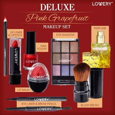 Valentines Day Gifts For Her, Luxury Bath and Body Gift Basket - 30pc Set, Pink Grapefruit Home Spa & Makeup Set - Cosmetic Pencils, Lip Balm, Lotion, Perfume, RoseGold Leather Cosmetic Bag & More