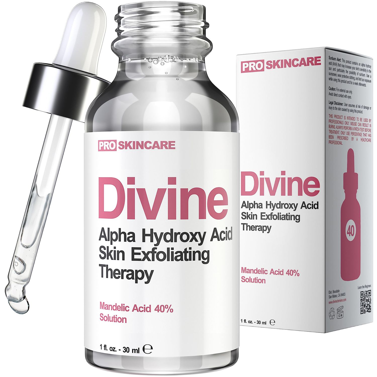 Mandelic Acid 40% AHA Liquid Exfoliant - Gentle Exfoliating Mandelic Acid Peel for Acne Scars, Folliculitis, Dark Spots &amp; Blackheads - Pore Minimizer Chemical Peel for a Glow Up, 1 Fl Oz