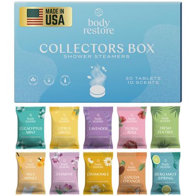 Body Restore Shower Steamers Aromatherapy 30 Pack - Galentines, Valentines Day Gifts for Her and Him, Birthday Gifts For Mom, Best Friend, Travel Essentials, Stress Relief, Self Care - Collectors Box